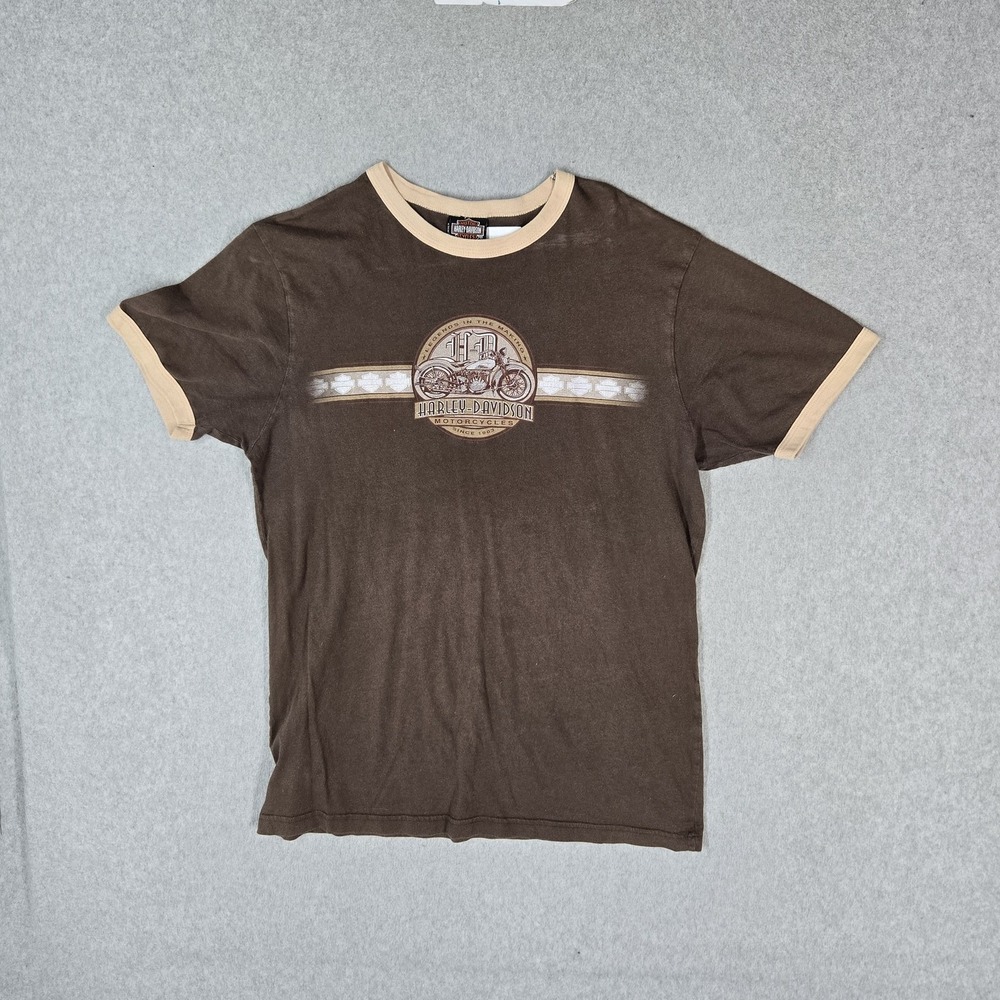 Harley-Davidson Men Shirt L Brown Ringer Tee Graphic Motorcycle Las Vegas Nevada